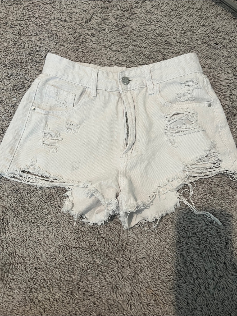 SHEIN White Ripped High-Waist Denim Cutoff Shorts